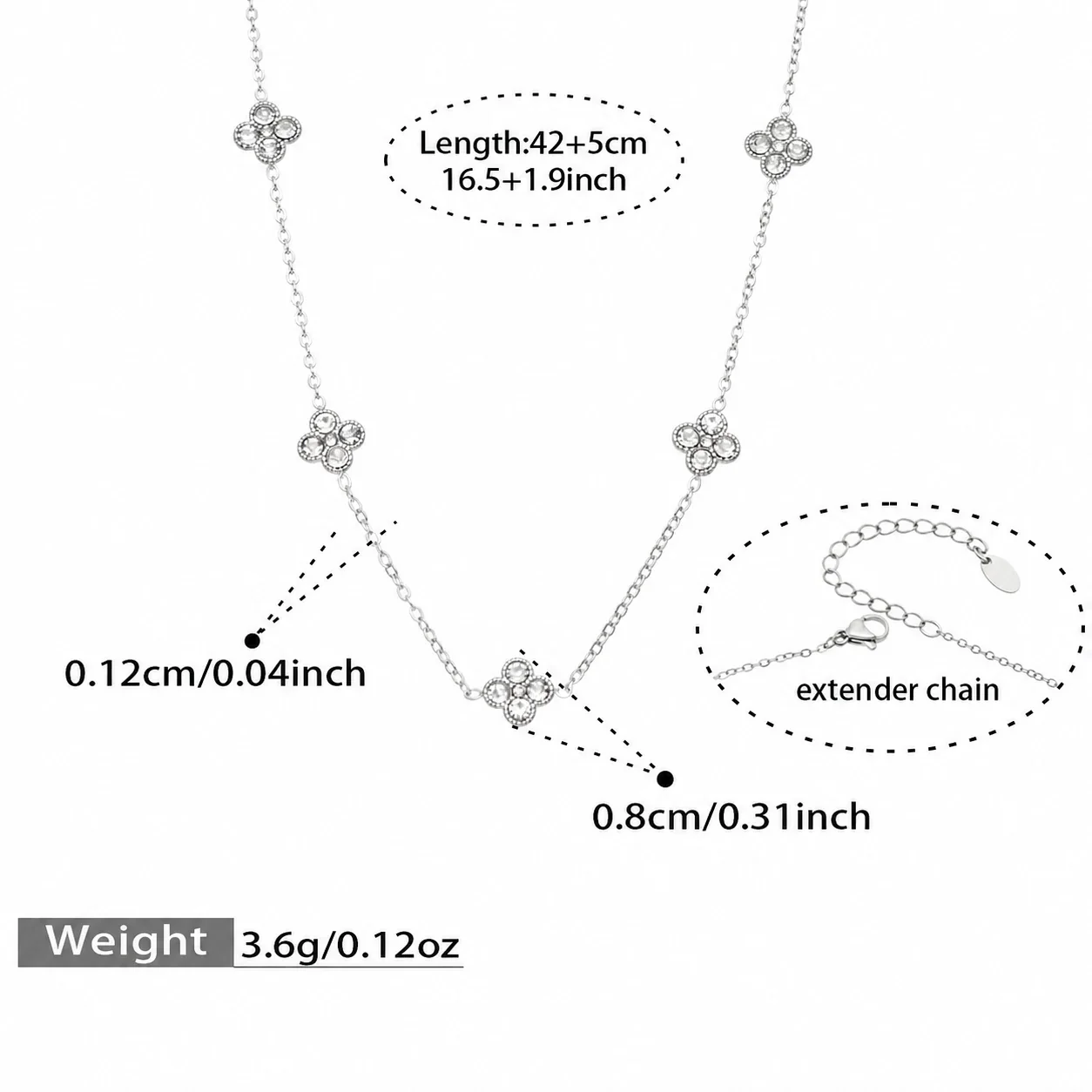 Clover 316L Stainless Steel Round CZ Station Jewelry Set - Silver Pink CZ 42+5 cm