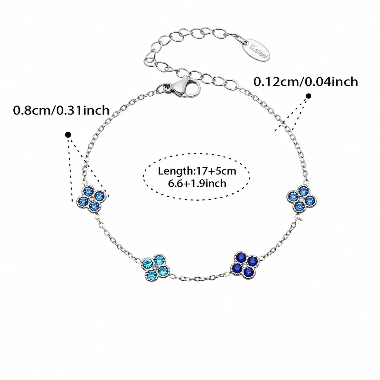 Clover 316L Stainless Steel Round CZ Station Jewelry Set - Silver Blue CZ 17+5 cm
