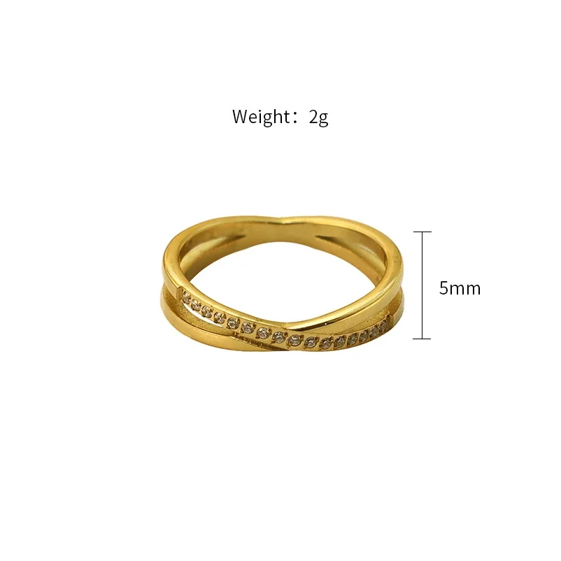 Polished 316 Stainless Steel Cross-Over Pavé Ring
