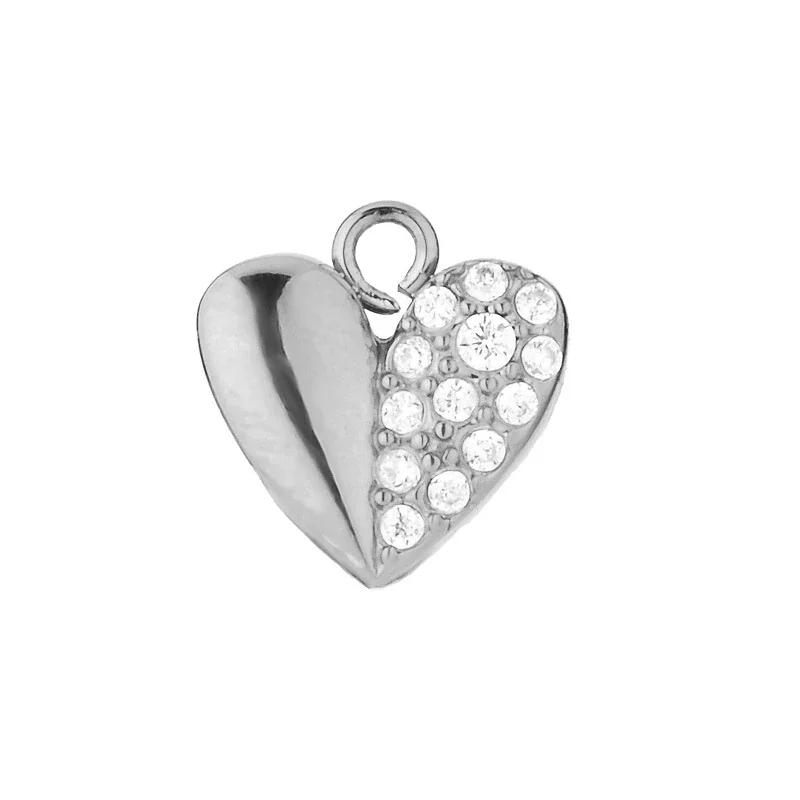 Polished 316 Stainless Steel Pavé Charm Pendant