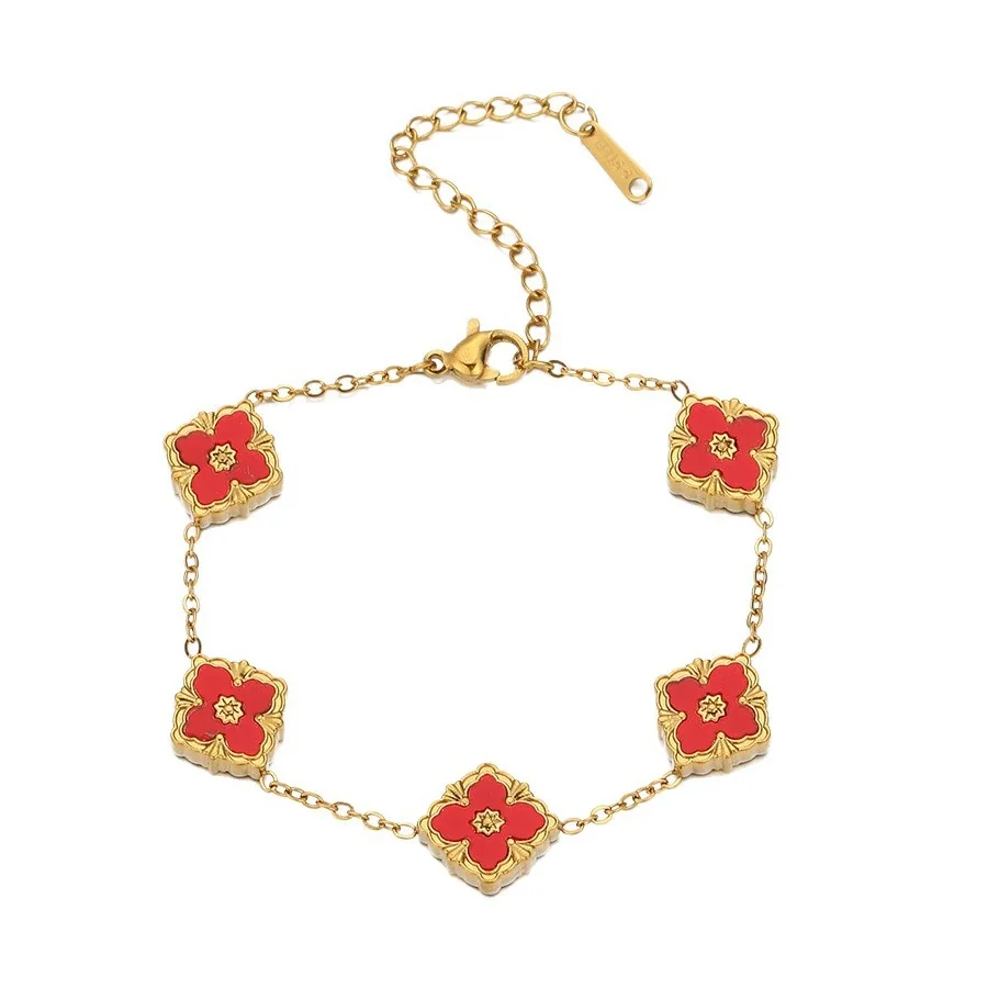 Kettenarmband mit fünf Blumen aus 18K vergoldetem Edelstahl