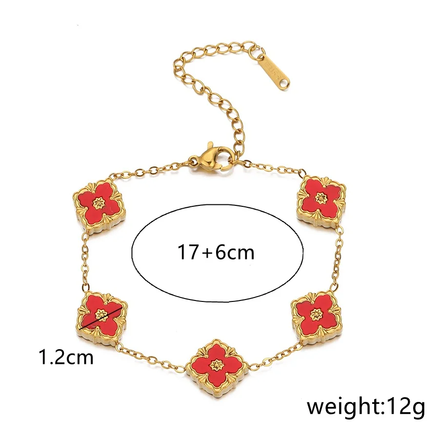 Photo produit : Bracelet chaîne à cinq fleurs en acier inoxydable plaqué or 18K