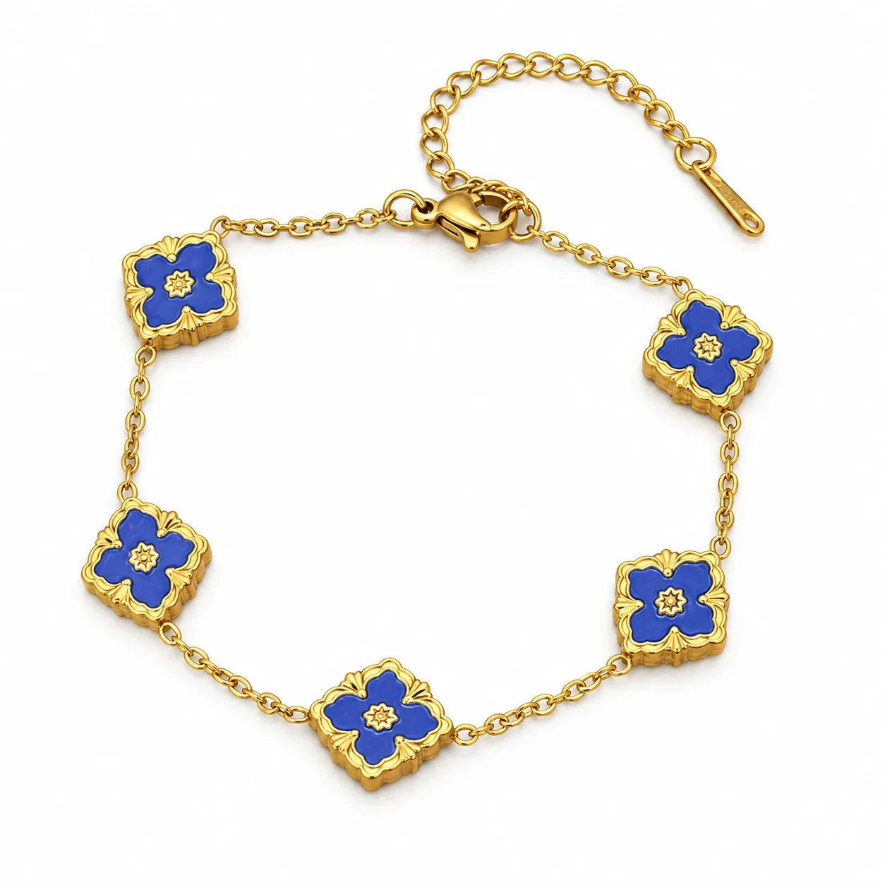 Photo produit : Bracelet chaîne à cinq fleurs en acier inoxydable plaqué or 18K
