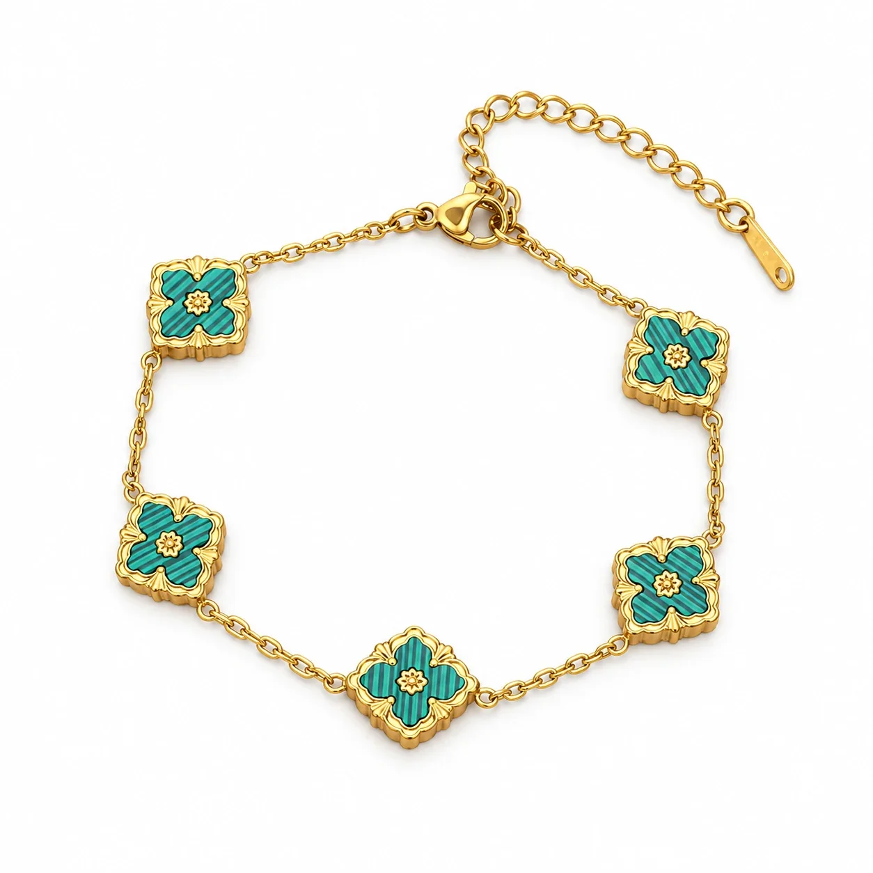 Photo produit : Bracelet chaîne à cinq fleurs en acier inoxydable plaqué or 18K