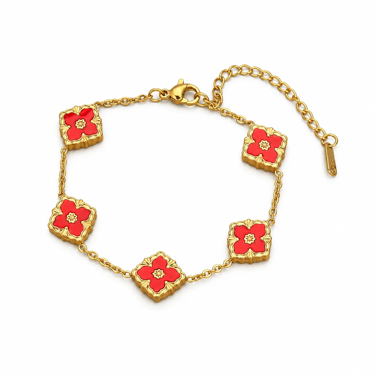 Photo produit : Bracelet chaîne à cinq fleurs en acier inoxydable plaqué or 18K