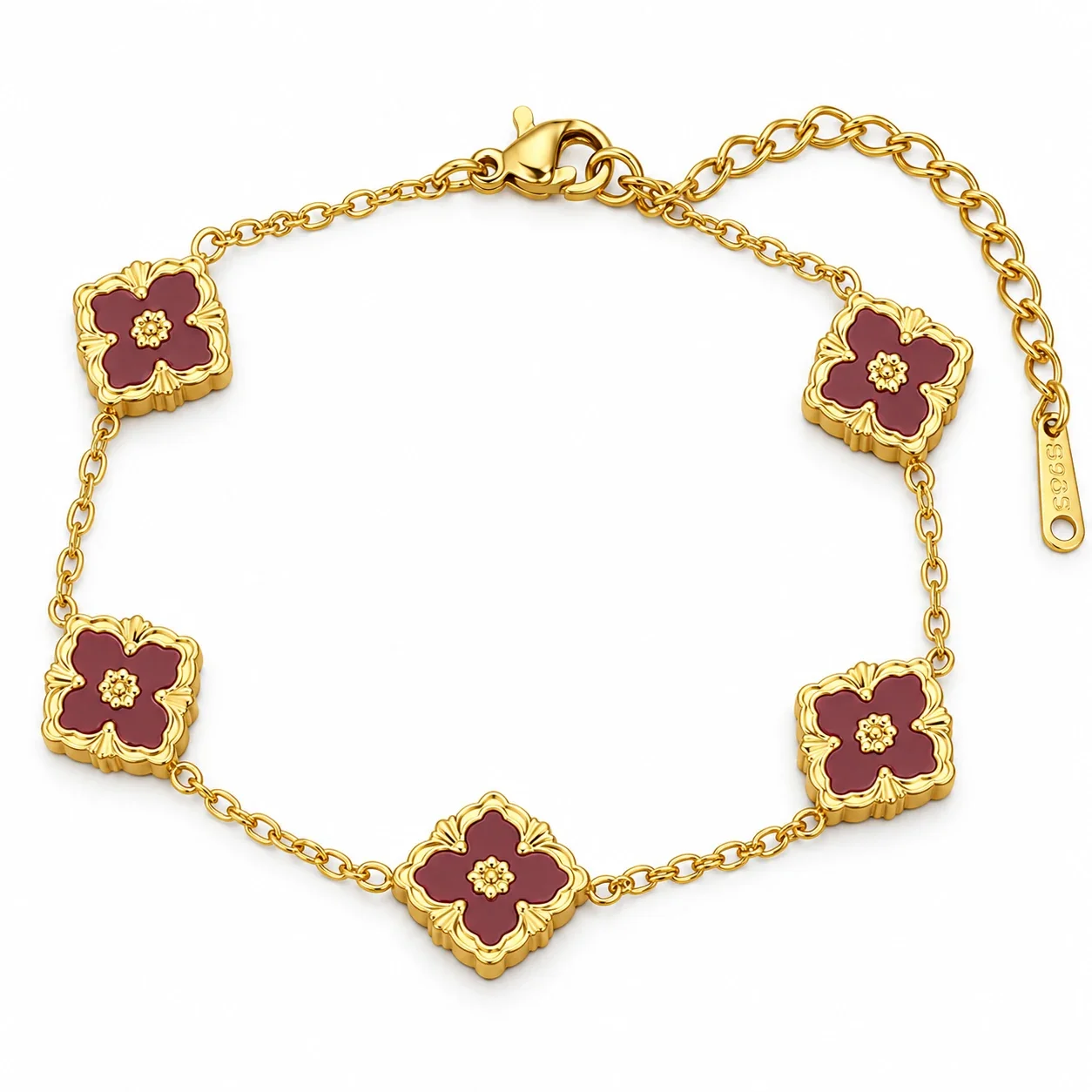 Photo produit : Bracelet chaîne à cinq fleurs en acier inoxydable plaqué or 18K