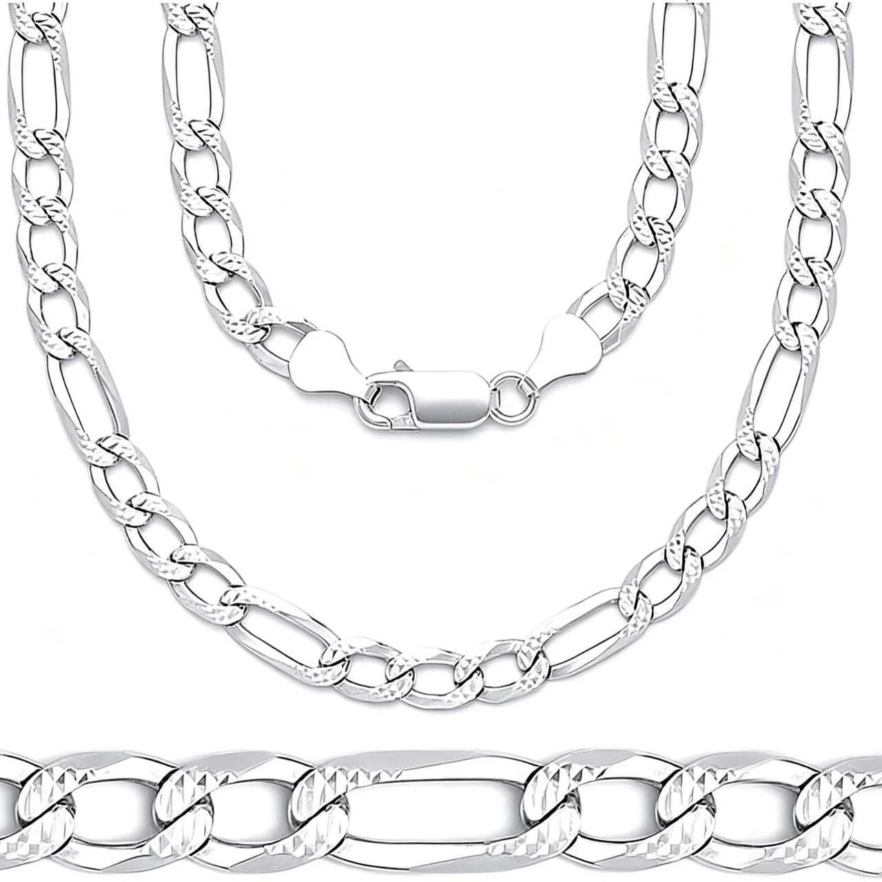 Textured Stainless Steel Figaro Cuban Chain Bracelet