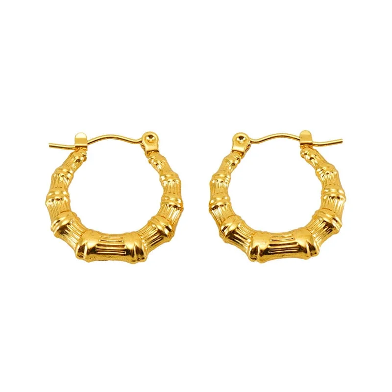 Sculptural Gold-Plated Bamboo Ribbed Hoop Earrings