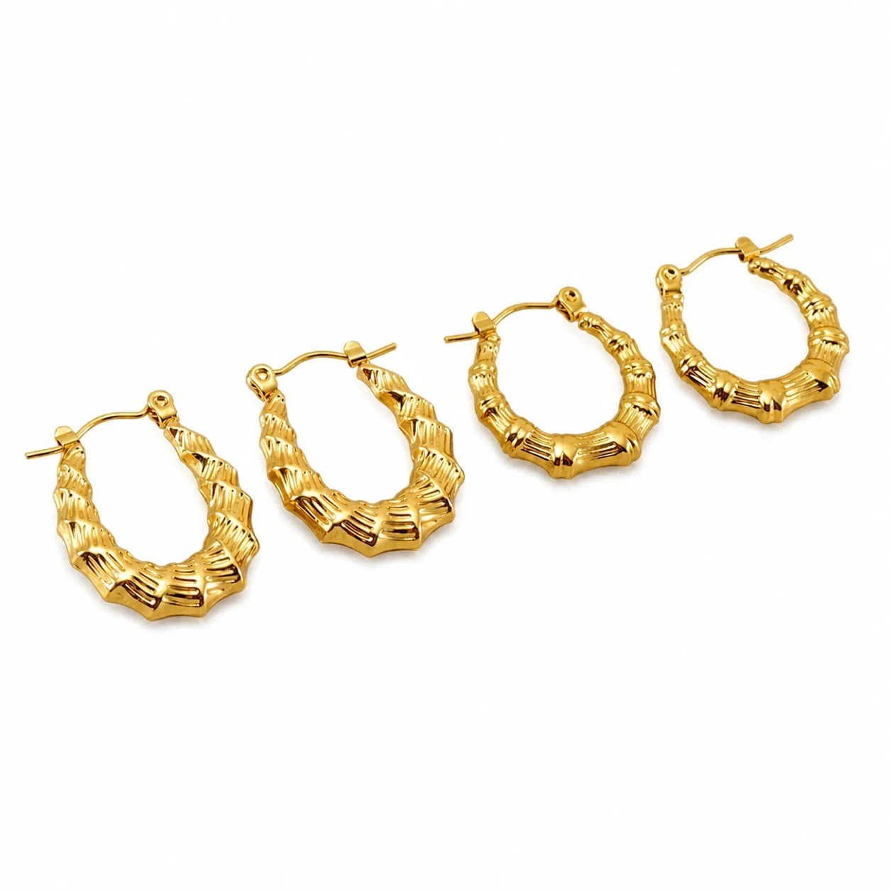 Sculptural Gold-Plated Bamboo Ribbed Hoop Earrings
