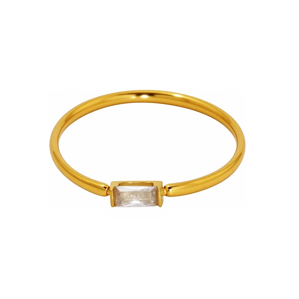 Delicate Gold-Plated Stainless Steel Baguette CZ Stacking Ring