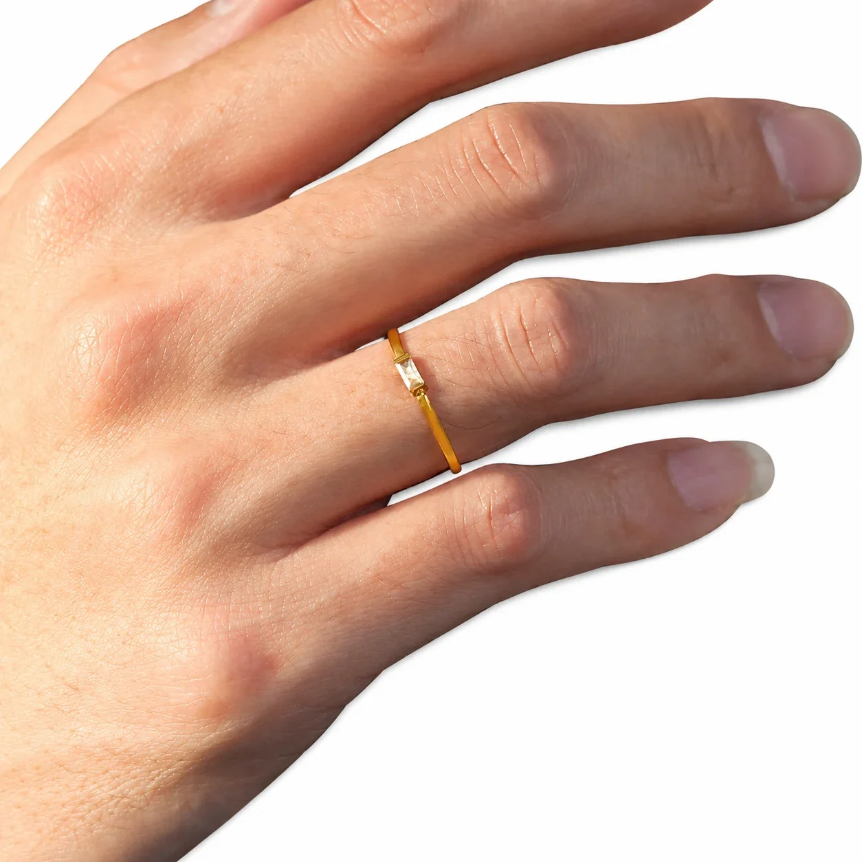 Delicate Gold-Plated Stainless Steel Baguette CZ Stacking Ring