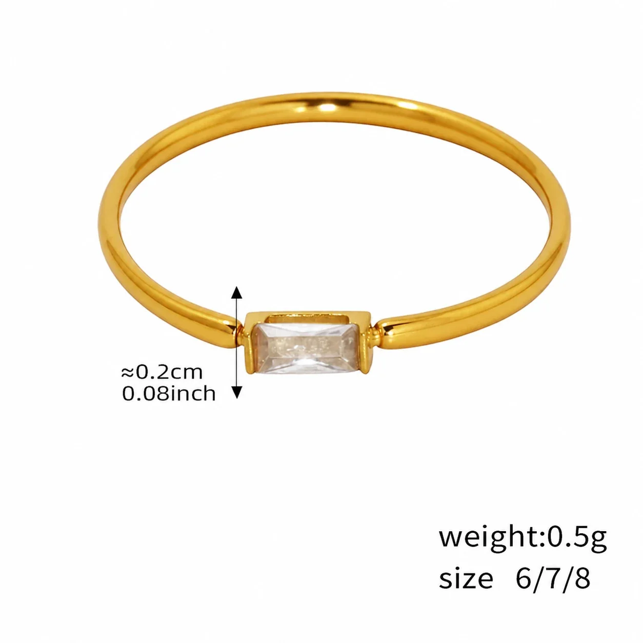 Delicate Gold-Plated Stainless Steel Baguette CZ Stacking Ring - Gold