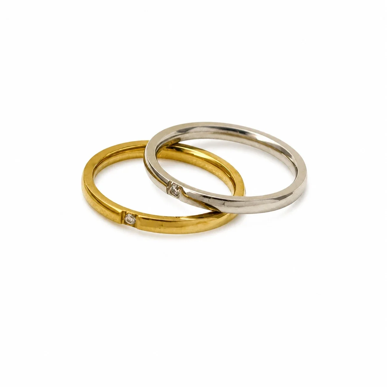 Notched 316 Stainless Steel Slim Flush-Set Crystal Ring