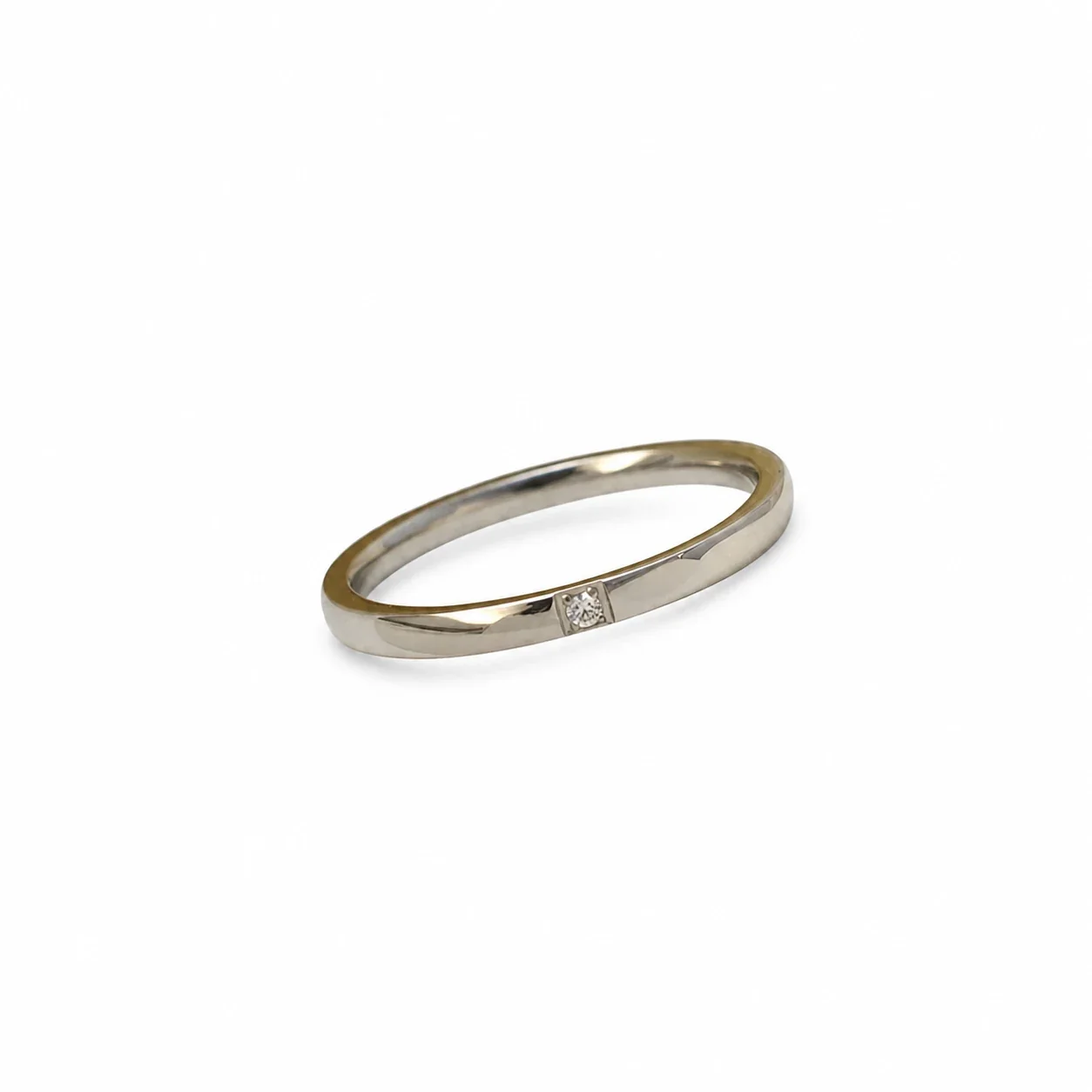 Notched 316 Stainless Steel Slim Flush-Set Crystal Ring