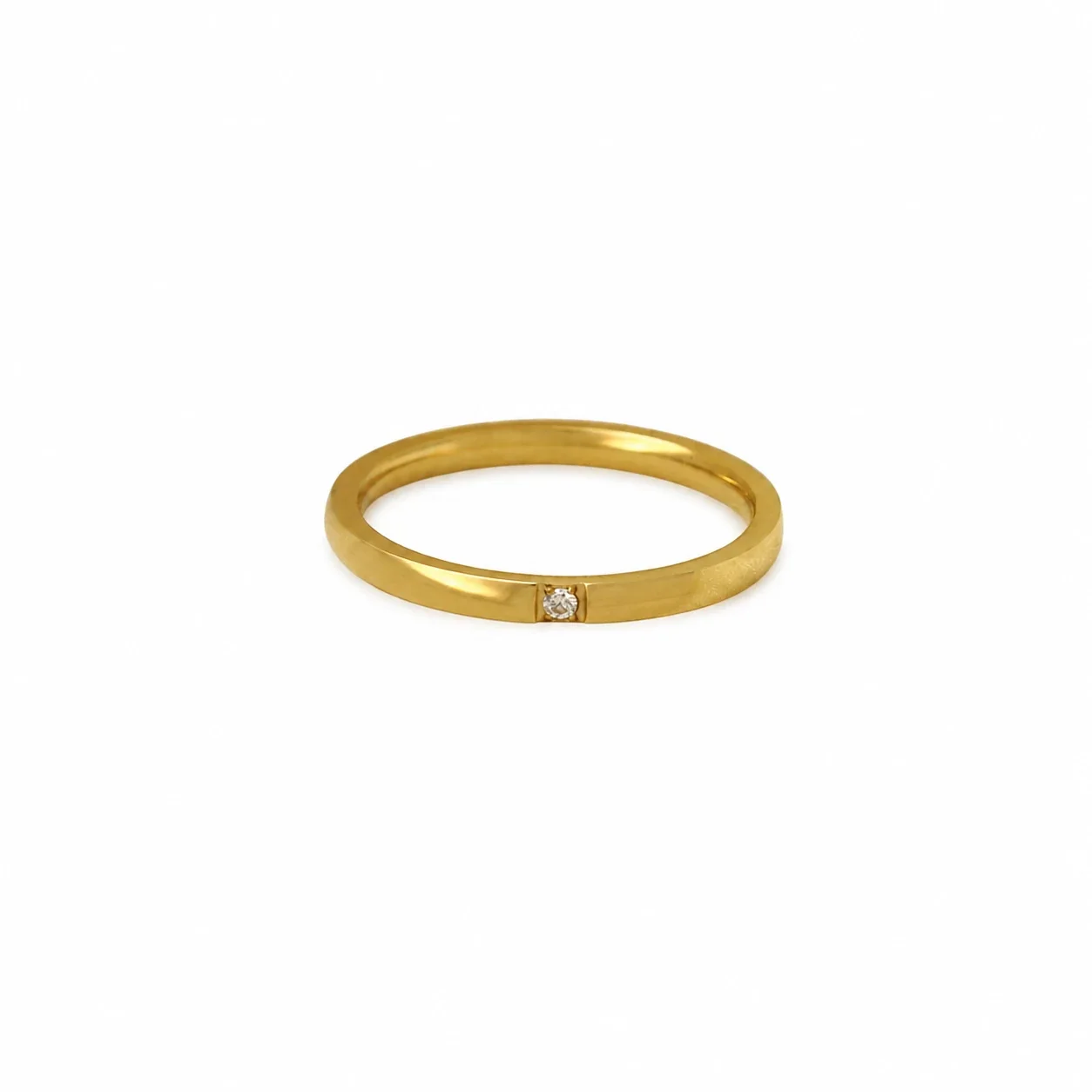 Notched 316 Stainless Steel Slim Flush-Set Crystal Ring