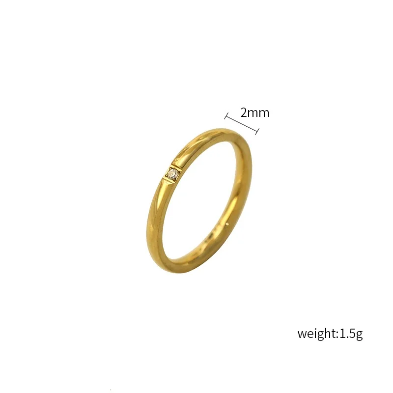 Notched 316 Stainless Steel Slim Flush-Set Crystal Ring - Gold
