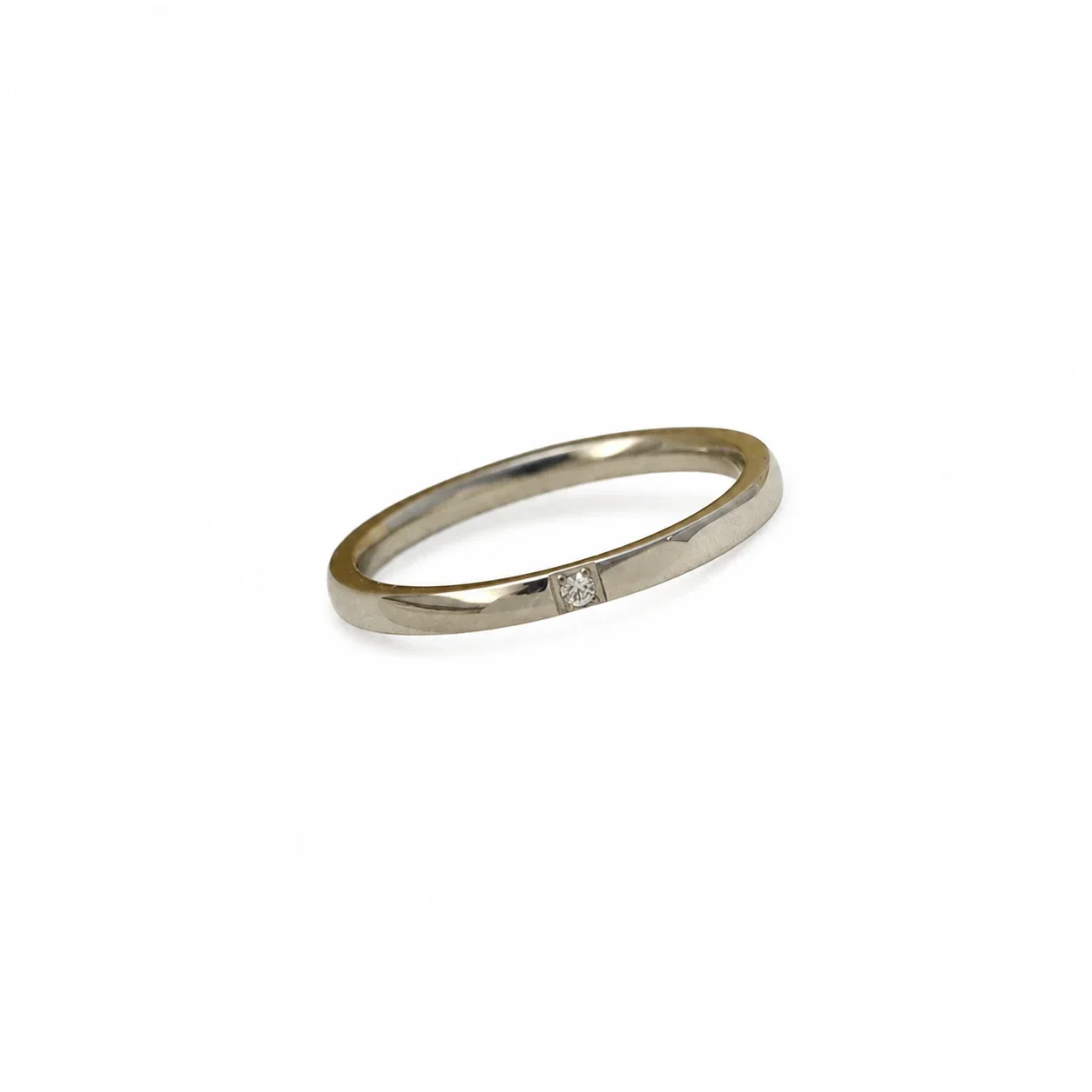 Notched 316 Stainless Steel Slim Flush-Set Crystal Ring - Silver