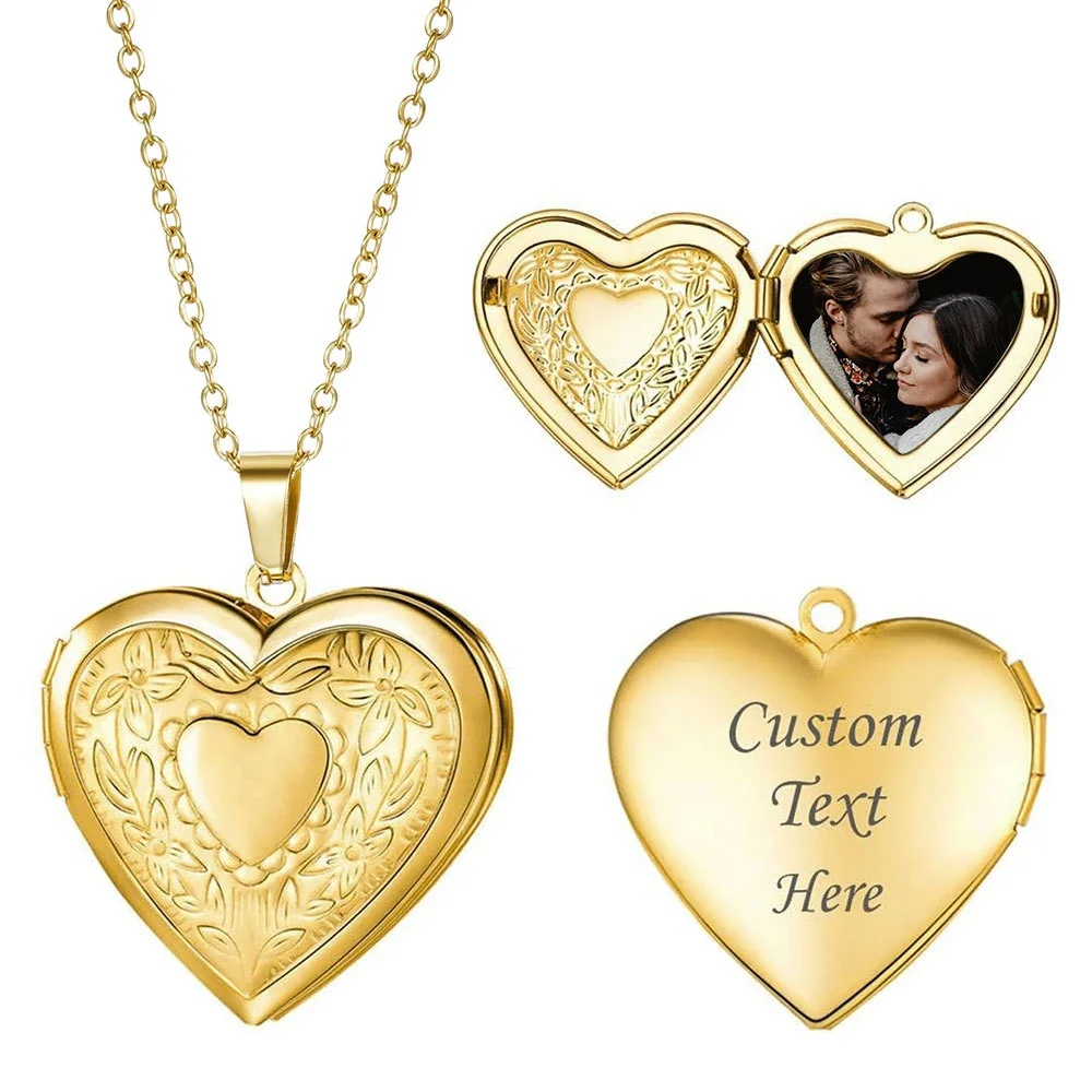 Romantic 316 Stainless Steel Heart Locket Necklace - Gold Locket With Custom Photo