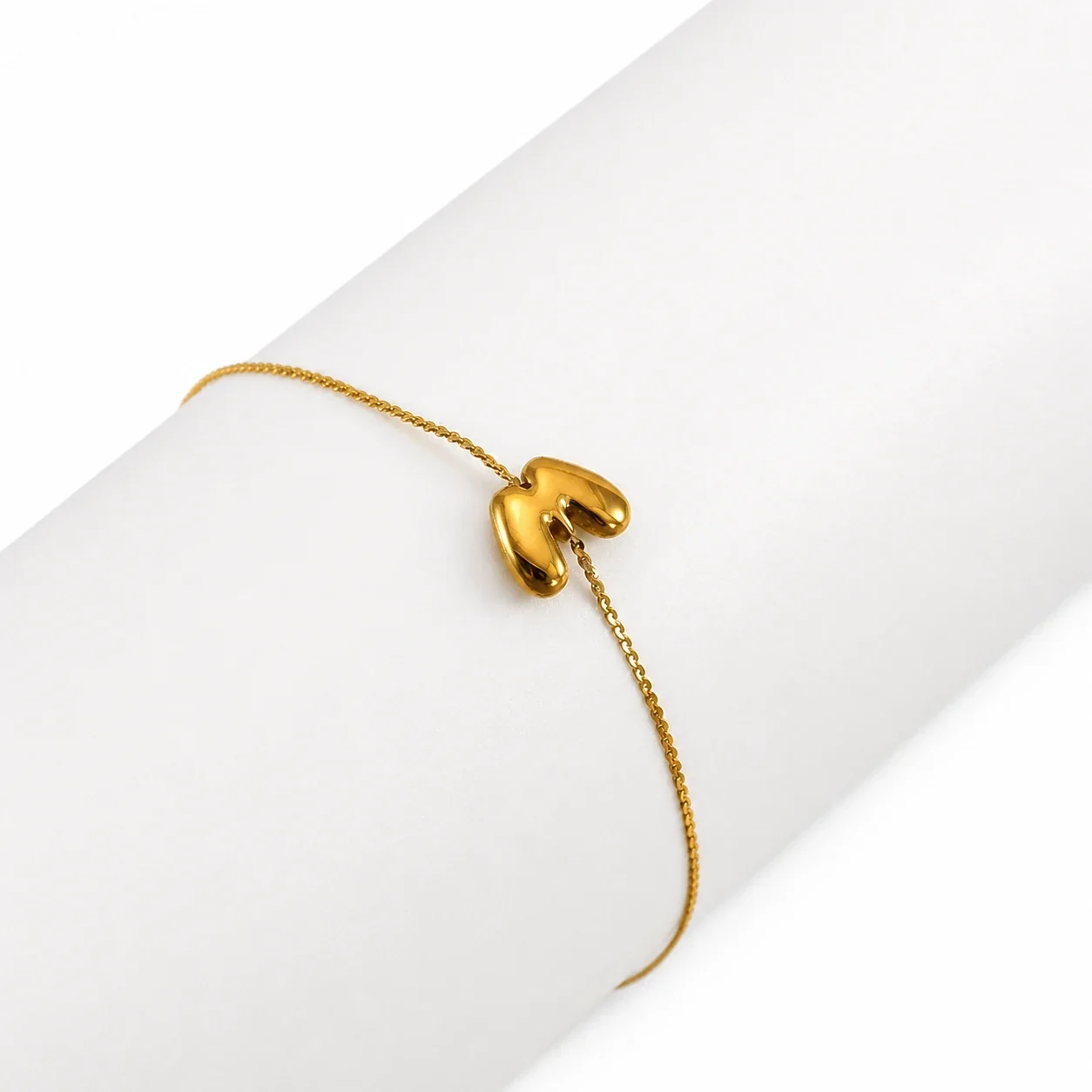 Playful 18K Gold-Plated Initial Charm Chain Bracelet - Gold Letter M