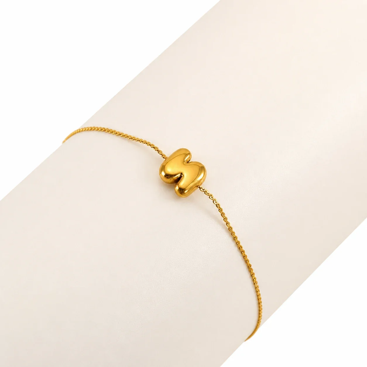 Playful 18K Gold-Plated Initial Charm Chain Bracelet - Gold Letter N