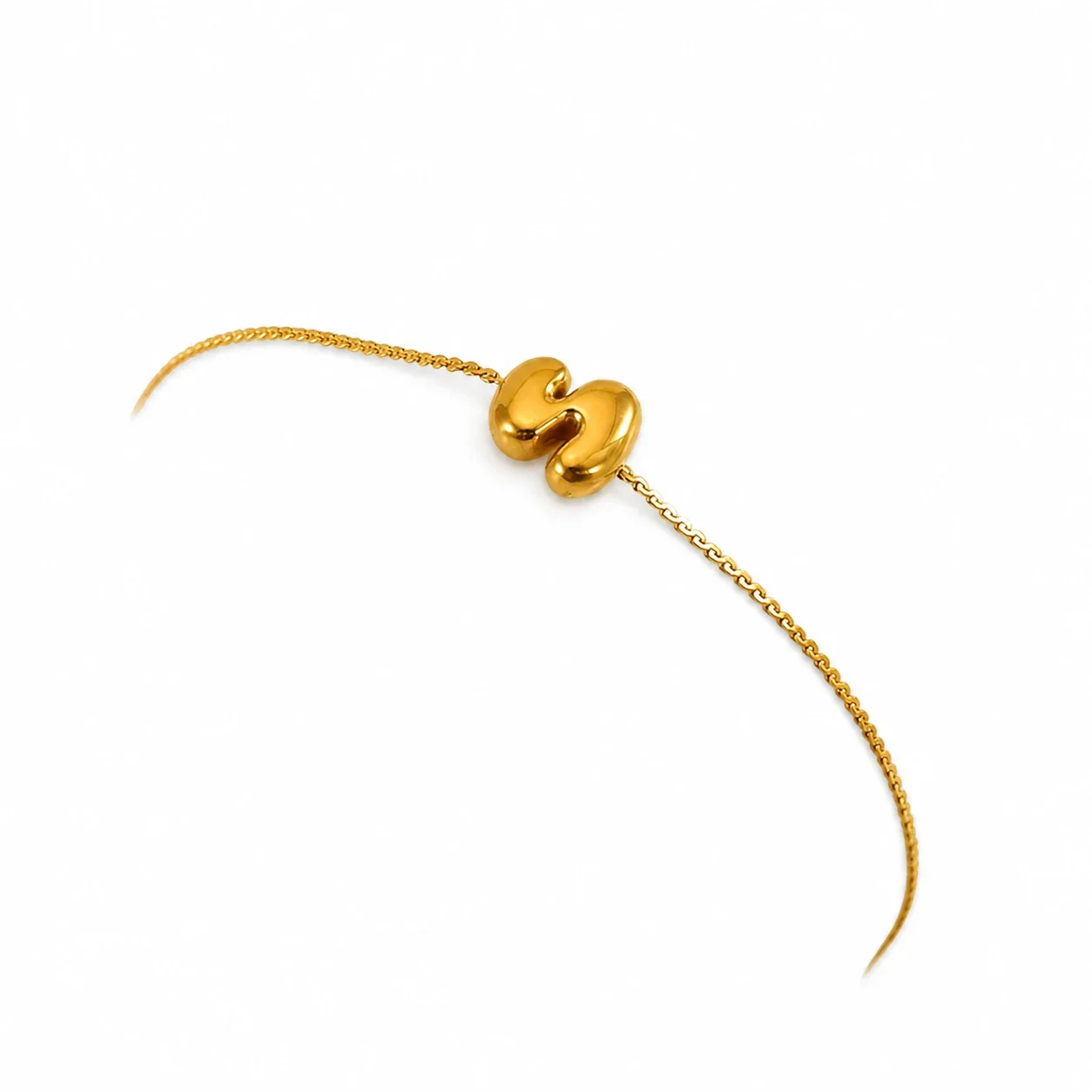 Playful 18K Gold-Plated Initial Charm Chain Bracelet - Gold Letter S