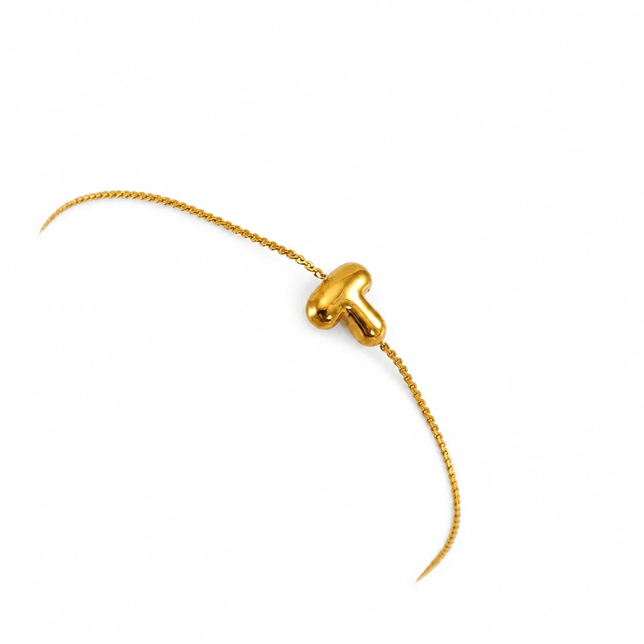 Playful 18K Gold-Plated Initial Charm Chain Bracelet - Gold Letter T