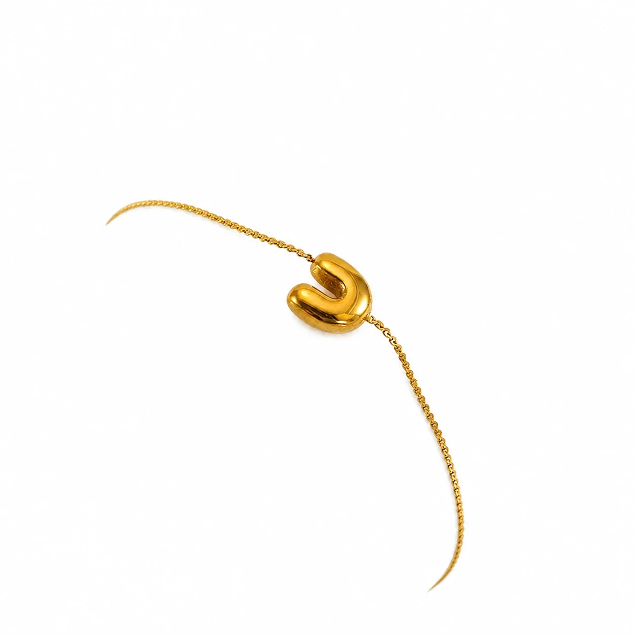 Playful 18K Gold-Plated Initial Charm Chain Bracelet - Gold Letter U