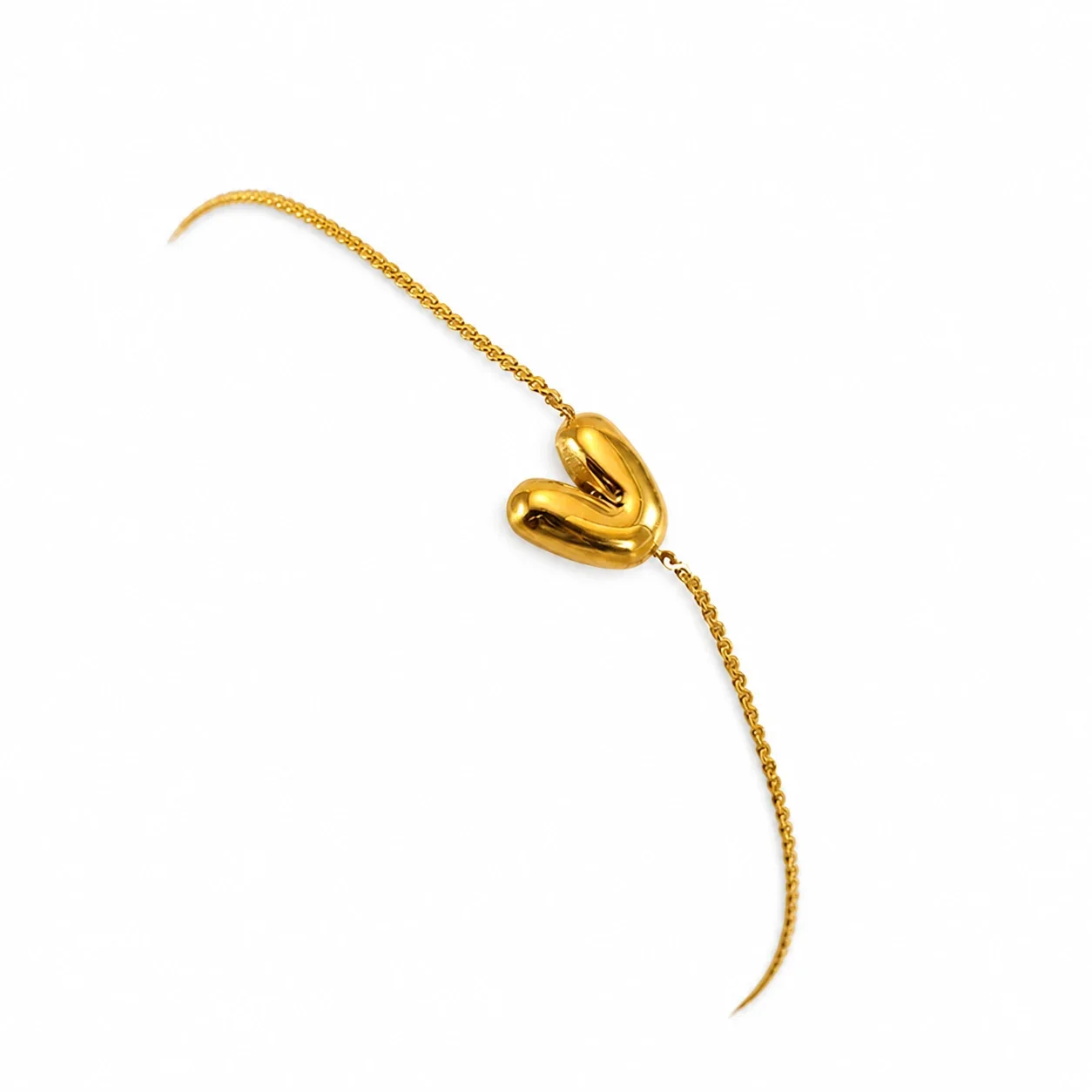 Playful 18K Gold-Plated Initial Charm Chain Bracelet - Gold Letter V