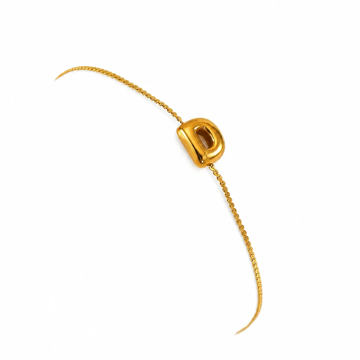 Playful 18K Gold-Plated Initial Charm Chain Bracelet - Gold Letter D