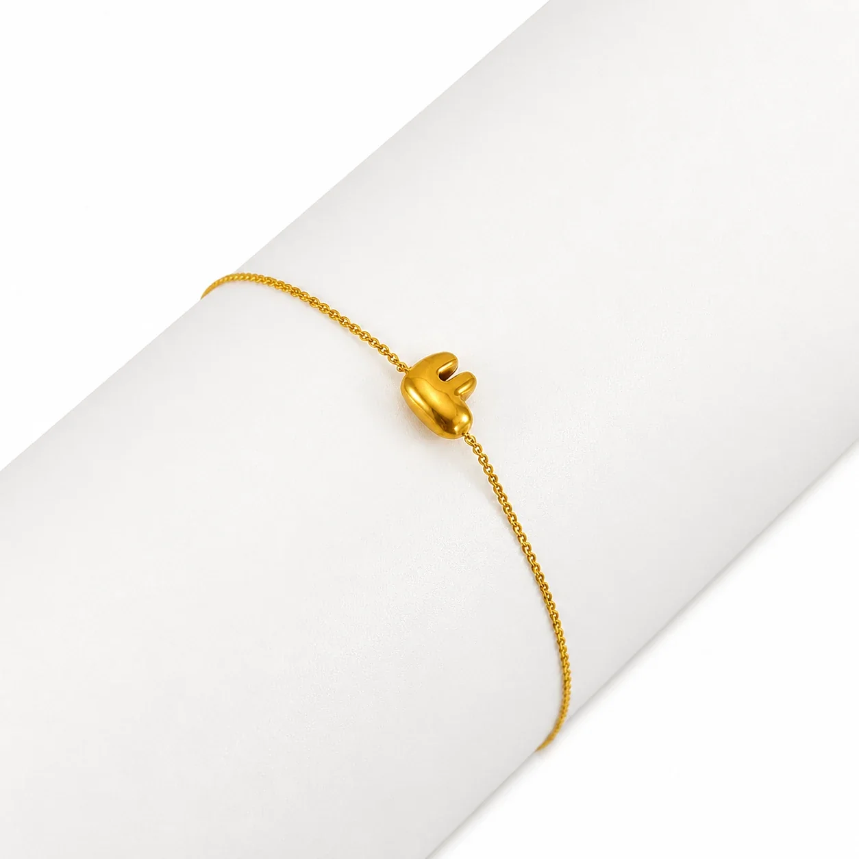 Playful 18K Gold-Plated Initial Charm Chain Bracelet - Gold Letter F