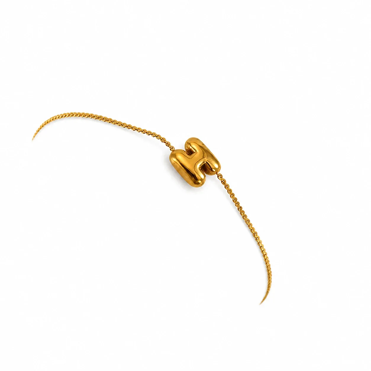 Playful 18K Gold-Plated Initial Charm Chain Bracelet - Gold Letter H