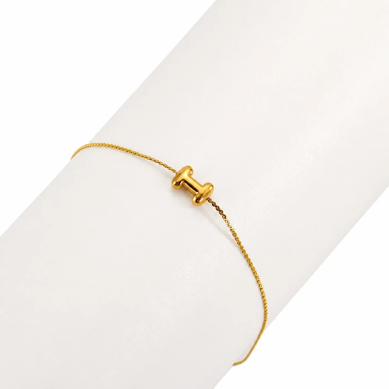 Playful 18K Gold-Plated Initial Charm Chain Bracelet - Gold Letter I