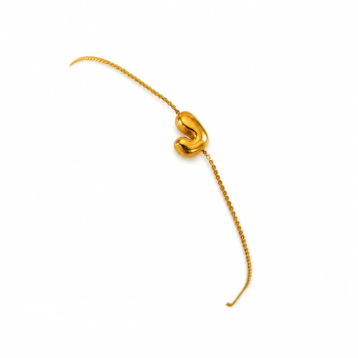 Playful 18K Gold-Plated Initial Charm Chain Bracelet - Gold Letter J