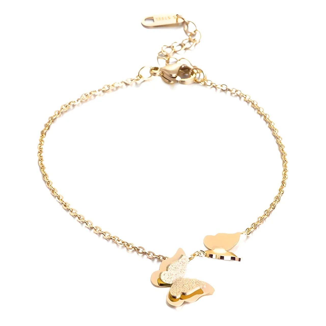 Butterfly Anklet with Textured Charms, Gold-Plated Steel
