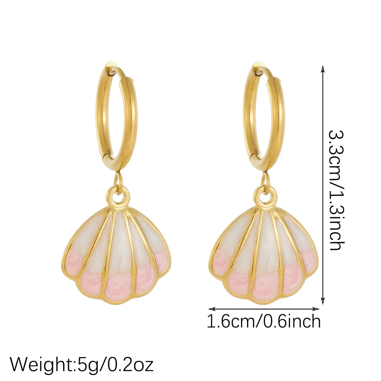 Hoop Earrings with Pink Shell Drops in Gold-Plated Steel