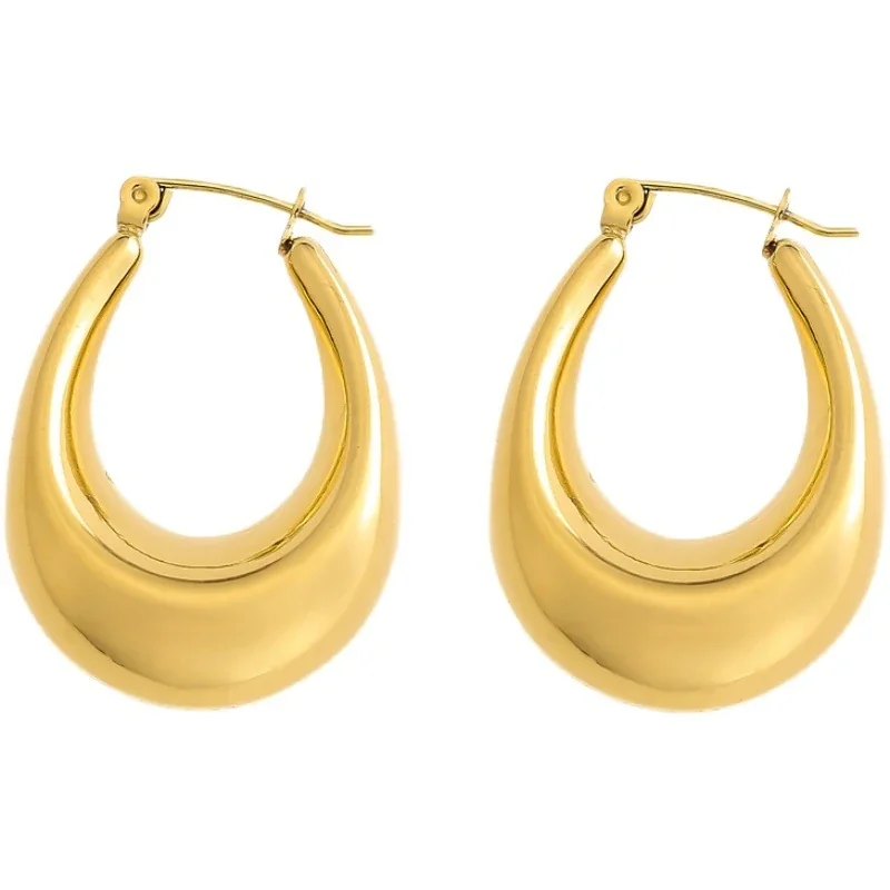 Hoop Earrings with Rounded Teardrop Profile in Stainless Steel