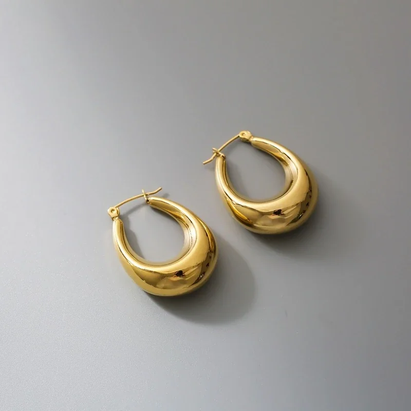 Hoop Earrings with Rounded Teardrop Profile in Stainless Steel