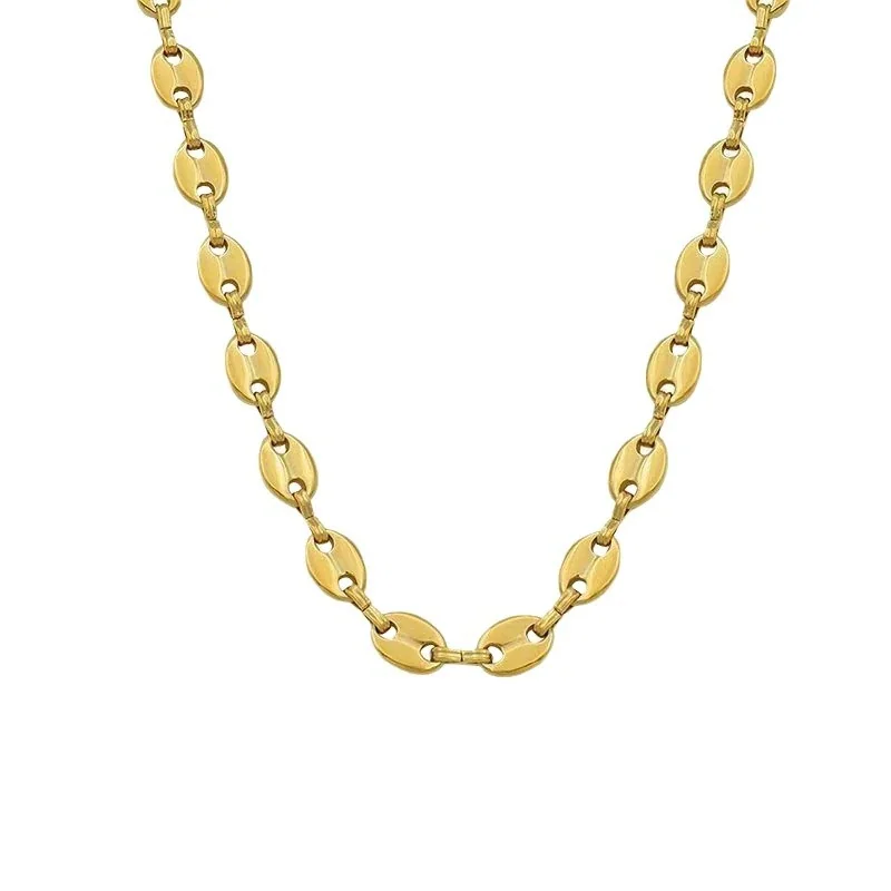 Coffee Bean Link Chain Necklace in Gold-Plated Stainless Steel