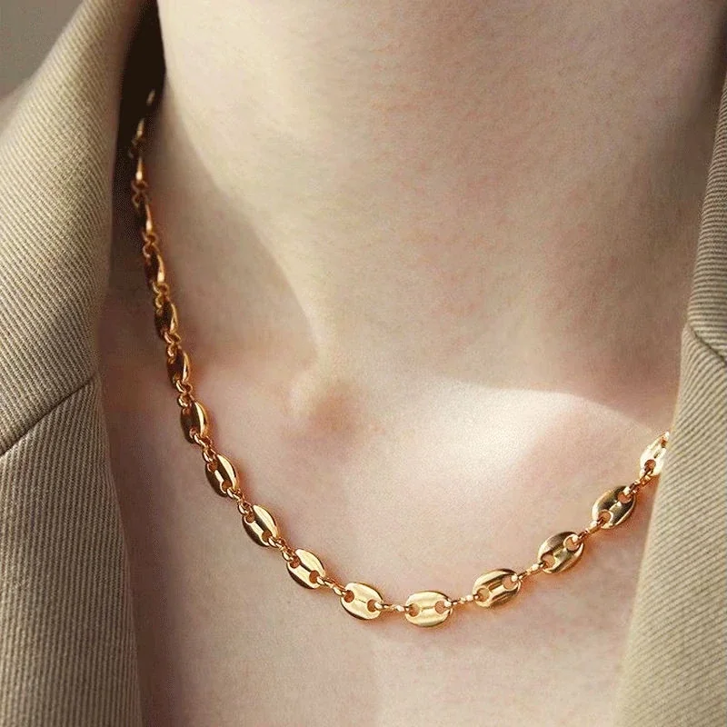 Foto prodotto: Coffee Bean Link Chain Necklace in Gold-Plated Stainless Steel