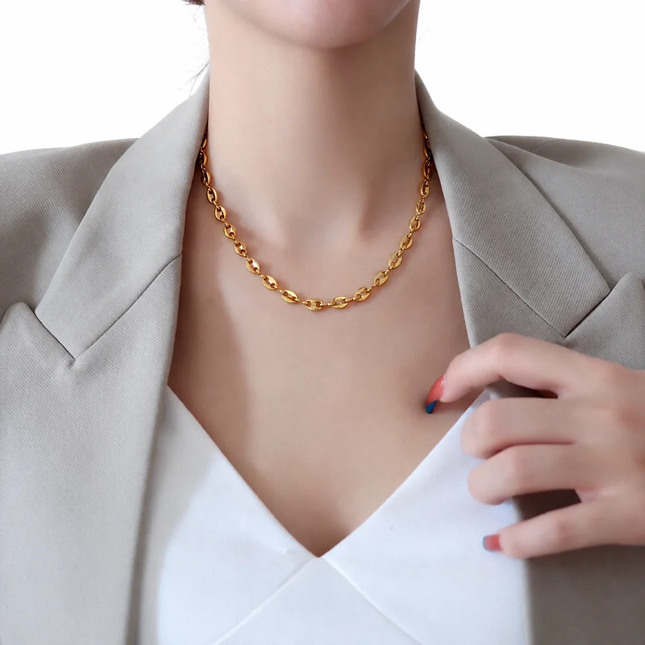 Foto prodotto: Coffee Bean Link Chain Necklace in Gold-Plated Stainless Steel