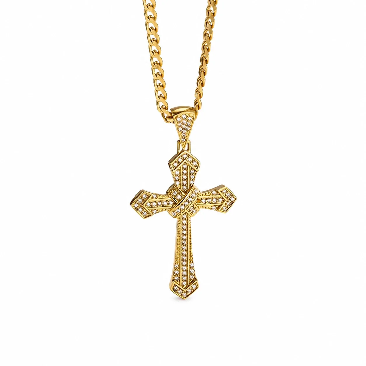 Ornate 316 Stainless Steel Pavé Cross Pendant Necklace