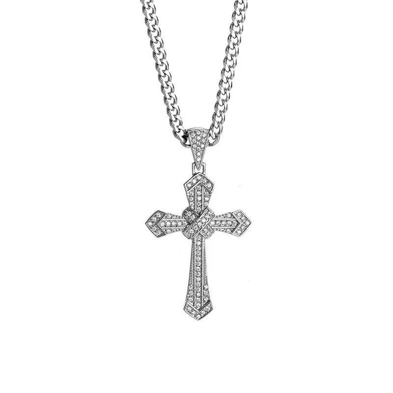 Ornate 316 Stainless Steel Pavé Cross Pendant Necklace