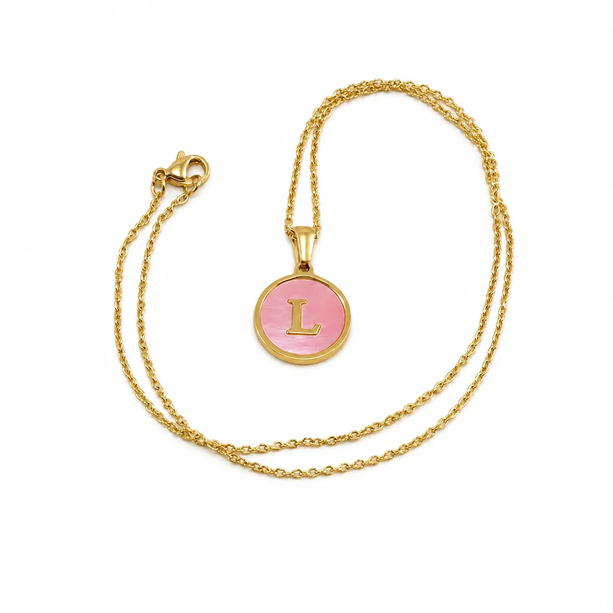 Refined 18K Gold-Plated Round Shell Initial Pendant Necklace