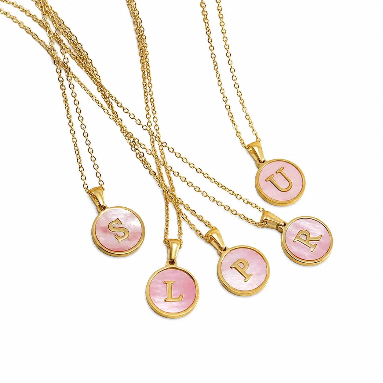 Refined 18K Gold-Plated Round Shell Initial Pendant Necklace