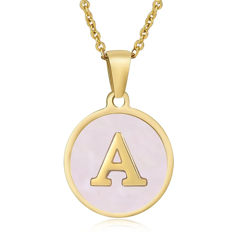 Refined 18K Gold-Plated Round Shell Initial Pendant Necklace