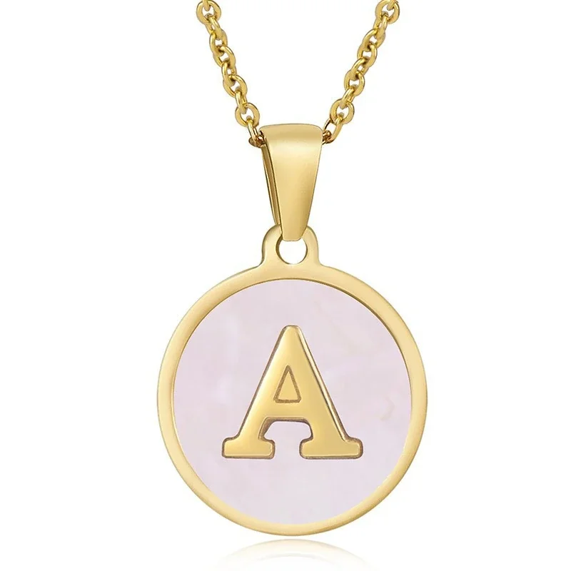 Refined 18K Gold-Plated Round Shell Initial Pendant Necklace - Gold A