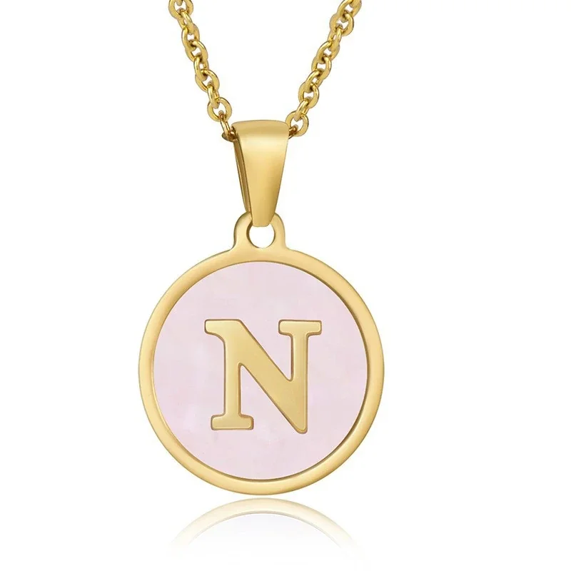 Refined 18K Gold-Plated Round Shell Initial Pendant Necklace - Gold N