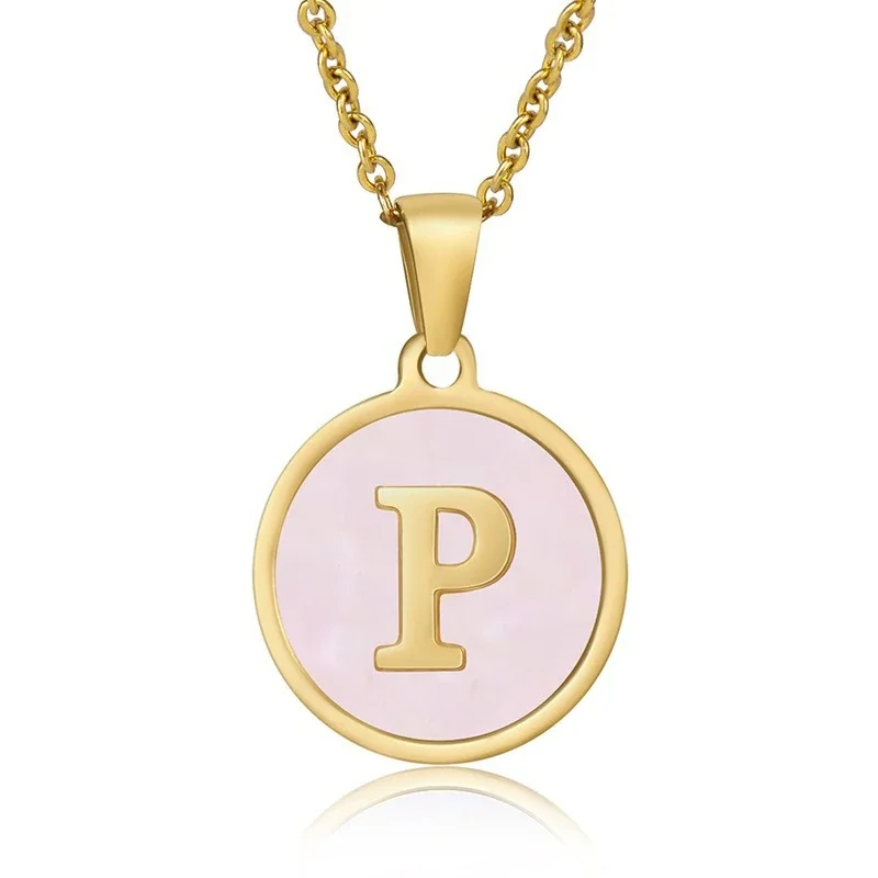 Refined 18K Gold-Plated Round Shell Initial Pendant Necklace - Gold P