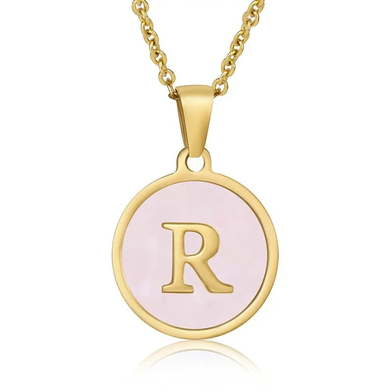 Refined 18K Gold-Plated Round Shell Initial Pendant Necklace - Gold R