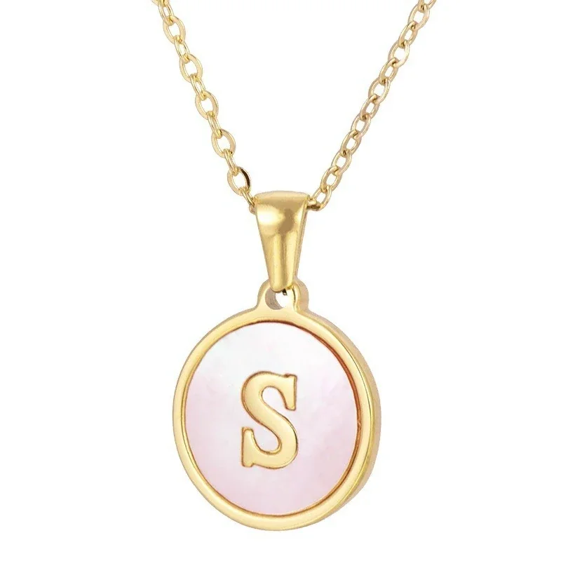 Refined 18K Gold-Plated Round Shell Initial Pendant Necklace - Gold S